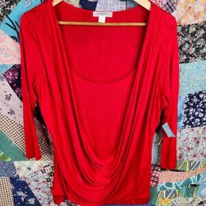 NEW Passports Pier 1 Women's Elegant Red Draped Women's Top with 3/4 Sleeves